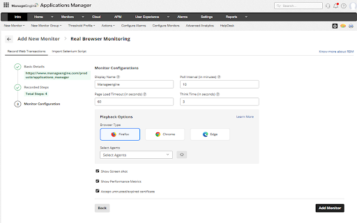 Applications Manager Web Transaction (RBM) Recorder screenshot