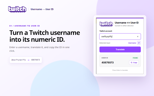 Twitch Username and User ID Translator screenshot