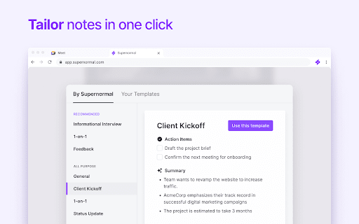 Supernormal: AI Meeting Notes screenshot