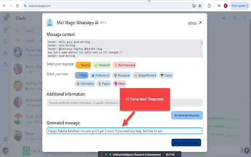 ChatGPT AI for WhatsApp messages by MailMagic screenshot