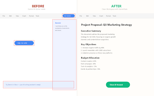 GeminiFade — Hide AI Clutter from Workspace screenshot