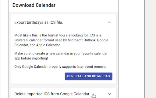 Birthday Calendar Exporter for Facebook screenshot
