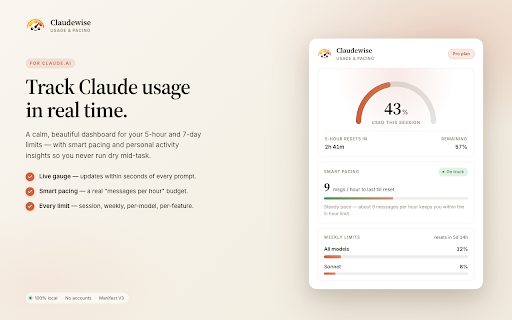 Claudewise — Usage & context transfer screenshot