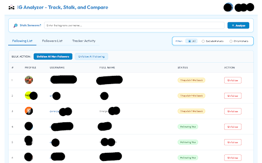 IG Analyzer and Unfollower - Mass Unfollowing and Follower Tracker for IG screenshot
