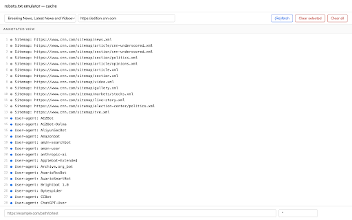 robots.txt emulator screenshot