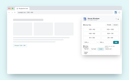 Resize Windows for Google Chrome™ screenshot
