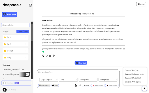 DeepSeek Pro - Custom Prompts | Chat Export, Voice | Themes & Folders screenshot