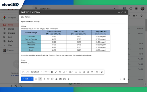Tables for Gmail™ by cloudHQ screenshot
