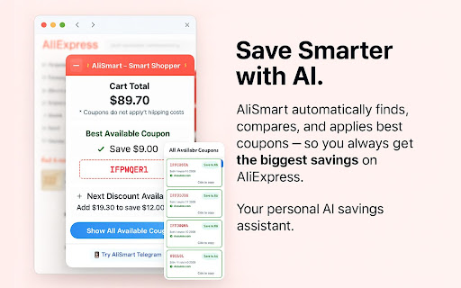 AliSmart: AliExpress AI Finder, Tracker & Coupons screenshot