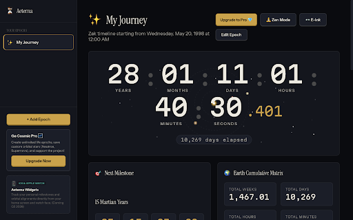 Aeterna: Cosmic Time Dashboard screenshot