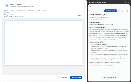 Zoom Clinical Notes screenshot