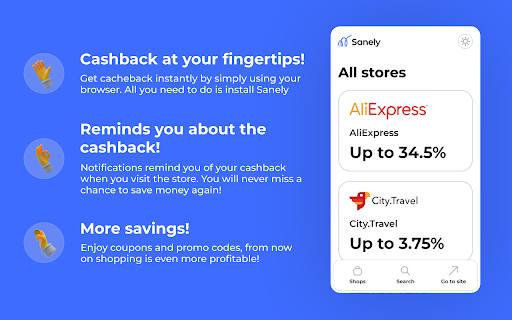 Sanely: cashback, coupons, promo codes, discounts screenshot