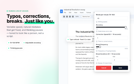 Auto Typer & Typing Simulator for Google Docs, Slides & Word — Duey.ai screenshot