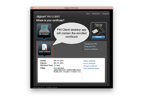 DigiCert Authentication Client Extension screenshot