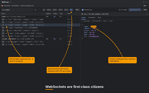 NetScope – Search Network Responses & WebSockets screenshot