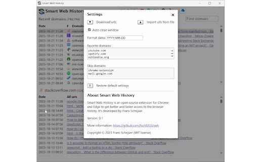Smart Web History screenshot
