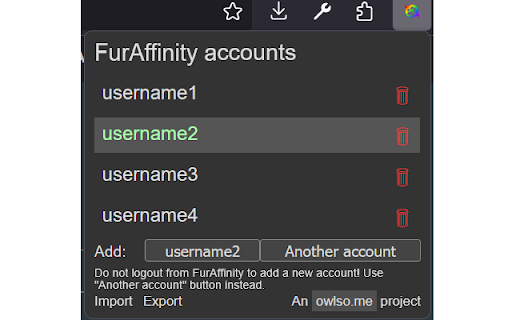 FurAffinity Account Switcher screenshot