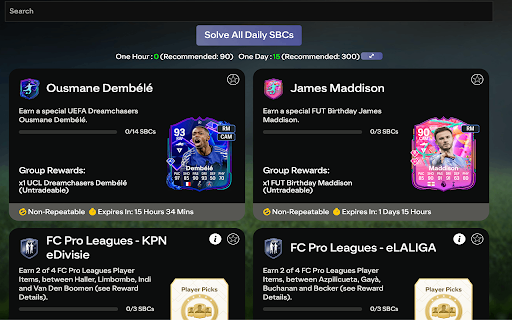 FC26 Enhancer | SBC Solver, Trader & Keyboard Shortcuts screenshot
