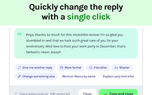 Replylight - Reply to reviews just by highlighting them (AI) screenshot