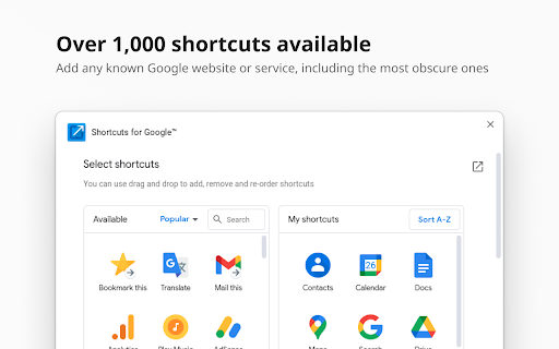 Shortcuts for Google™ screenshot