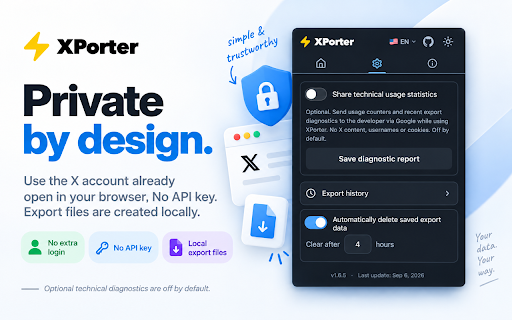 XPorter — Free X/Twitter Export: Posts, Followers · CSV/JSON/XLSX screenshot