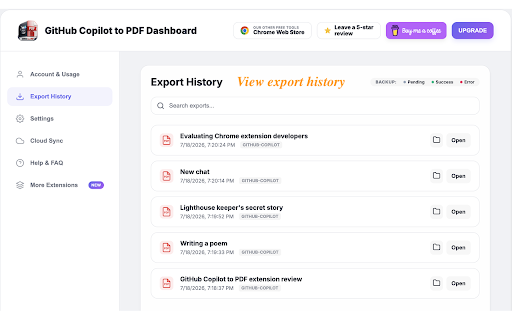 GitHub Copilot to PDF: Export GitHub Copilot Chats to PDF, Markdown, JSON screenshot