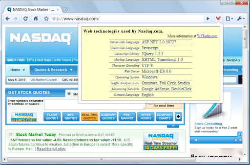 W3Techs Website Technology Information screenshot