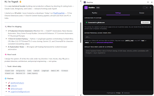 DevHire - GitHub Sourcing Sidecar screenshot