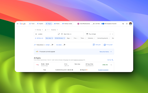 Award Travel Finder - Points & Miles on Google Flights screenshot