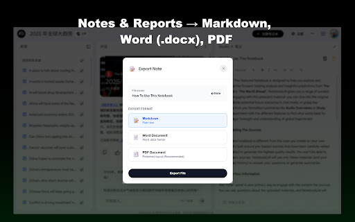 NotebookLM Ultra Exporter: Markdown & PDF & More screenshot