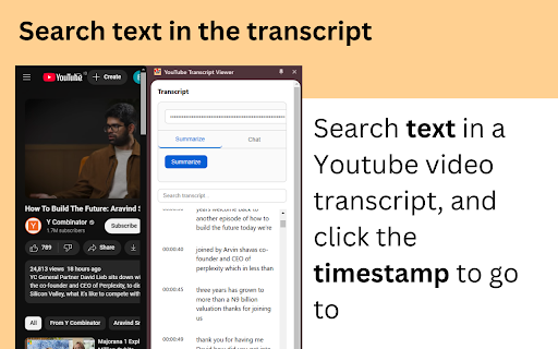YouTube Transcript Plus - full transcript, AI chat with video & summary screenshot