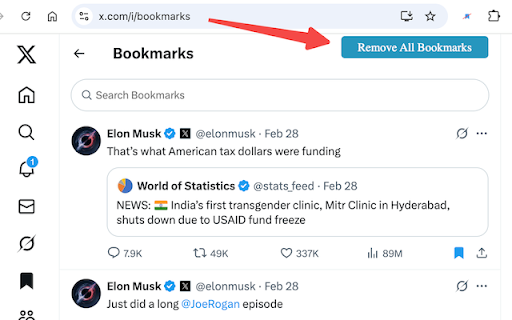 Twitter Remove All Bookmarks screenshot
