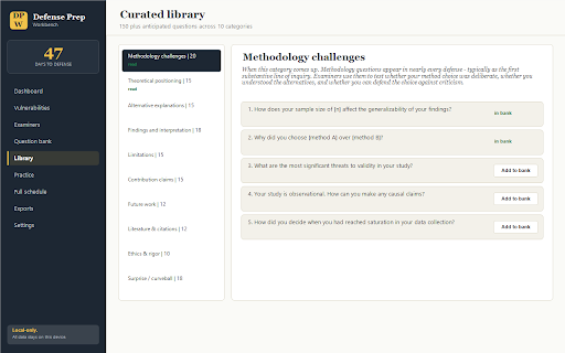 Defense Prep Workbench screenshot