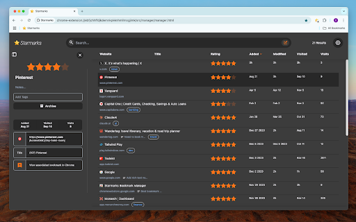 Starmarks Bookmark Manager screenshot