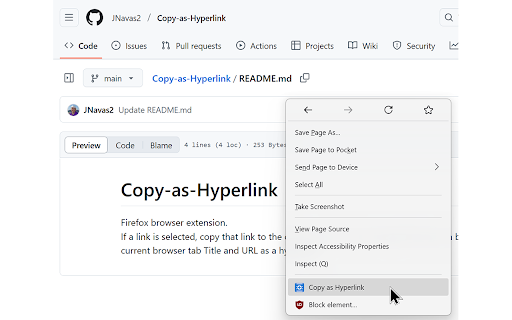 Copy as Hyperlink screenshot