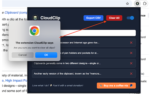 CloudClip – Multicopy Clipboard History Manager with Dark Mode & CSV Export screenshot