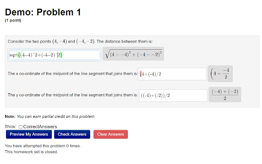 WeBWorK MathView screenshot