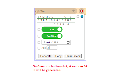 SA ID Generator - Apply Filters, Get Details screenshot