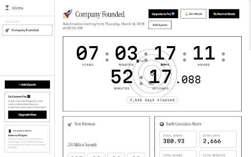 Aeterna: Cosmic Time Dashboard screenshot