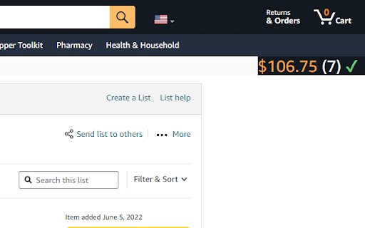 Amazon Wishlist Subtotal screenshot