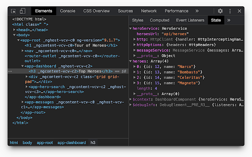 Angular state inspector screenshot