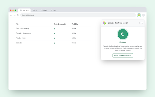 Disable Tab Suspension for Chrome™ screenshot