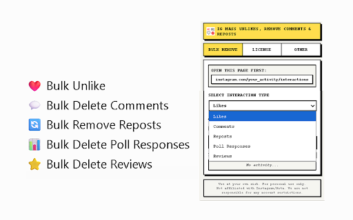 IG Mass Unlikes, Remove Comments & Reposts screenshot