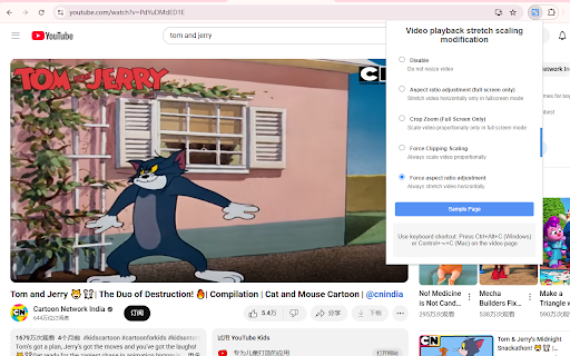 Video playback stretch scaling modification screenshot