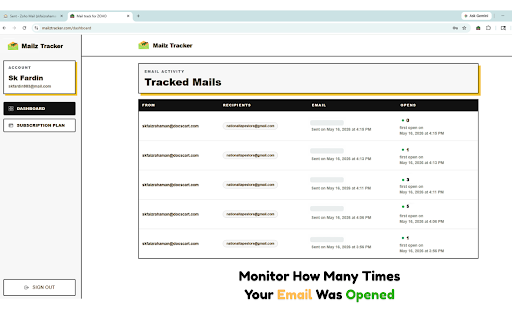 MailzTracker: ZOHO Mail tracker screenshot
