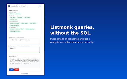 Query Builder for Listmonk screenshot