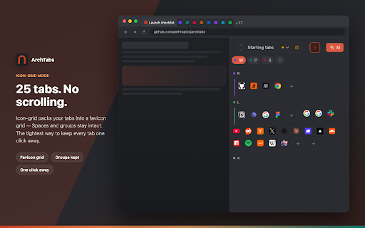 ArchTabs — Ultra-Compact Chrome Vertical Tabs · Fit Twice the Tabs screenshot