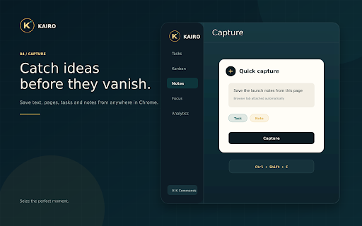 Kairo: Productivity Side Panel — Tasks, Kanban, Focus & Pomodoro screenshot
