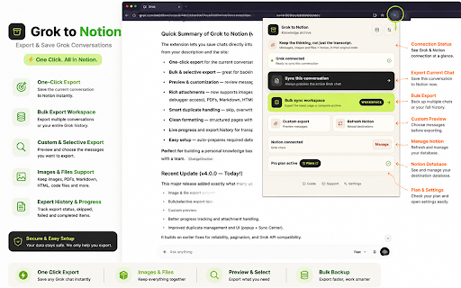 Grok to Notion screenshot