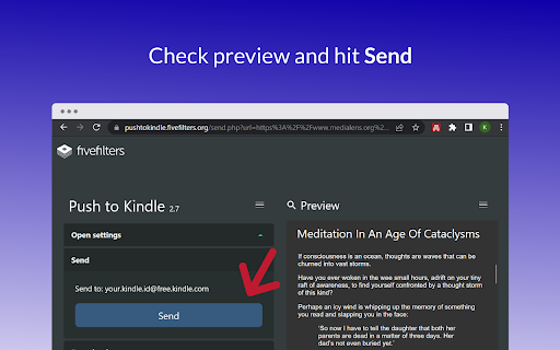 Push to Kindle screenshot